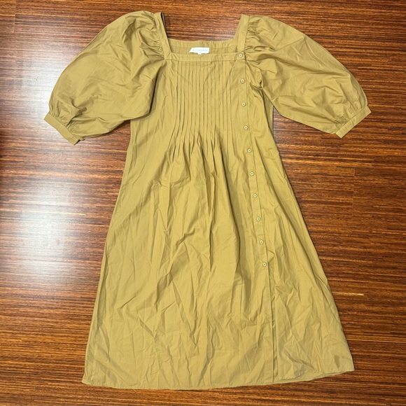 Corey Lynn Calter Pleat Neck Midi Dress Tan size medium EUC - Picture 1 of 8